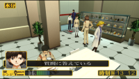 An uncharacteristically large amount of characters congregate on the NERV cafeteria.