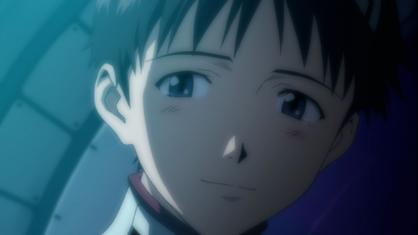 Shinji smiling at Rei after Operation Yashima.